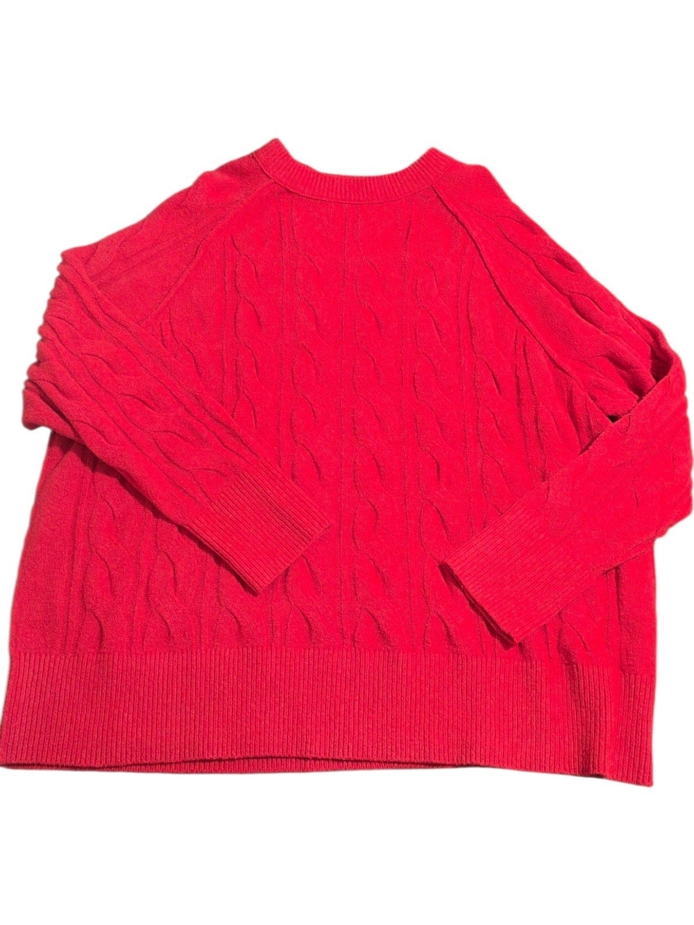 NWT Aerie Unreal Red Cable Knit Crew Neck Sweater Large Cabincore Soft Cozy Prep